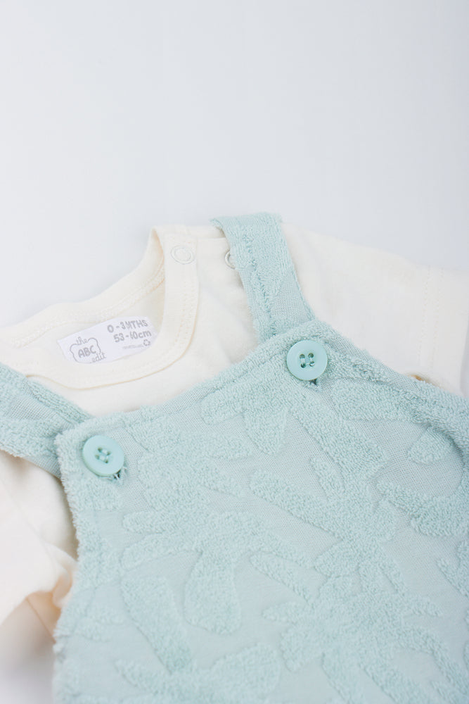 Sage Embossed Fleece Dungaree Set (1)