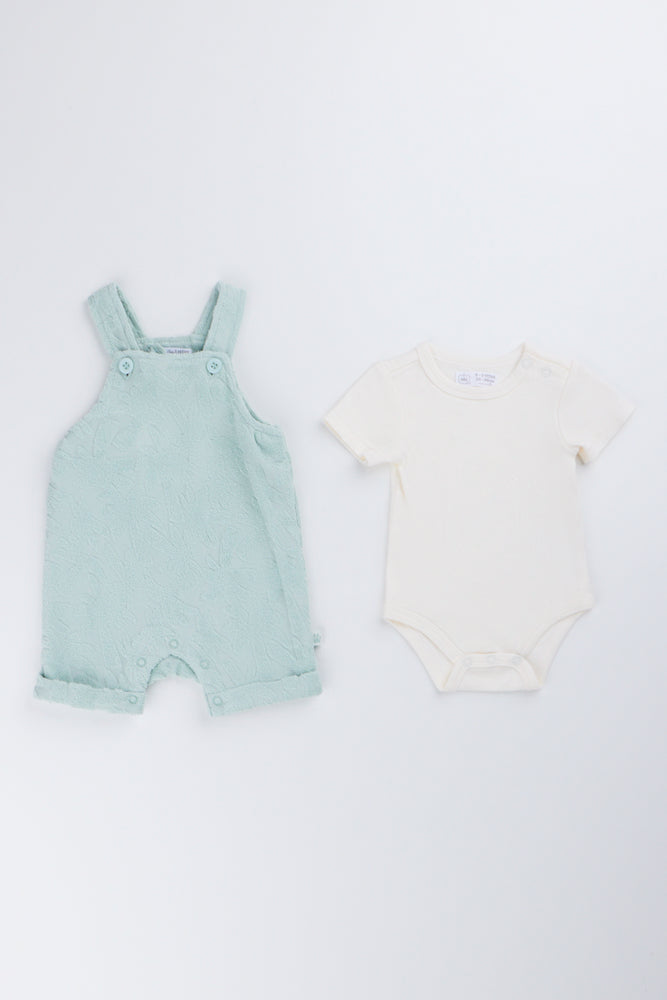 Sage Embossed Fleece Dungaree Set (3)