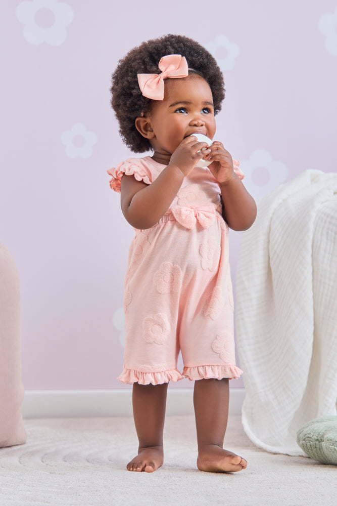 Pink Embossed Floral Fleece Romper