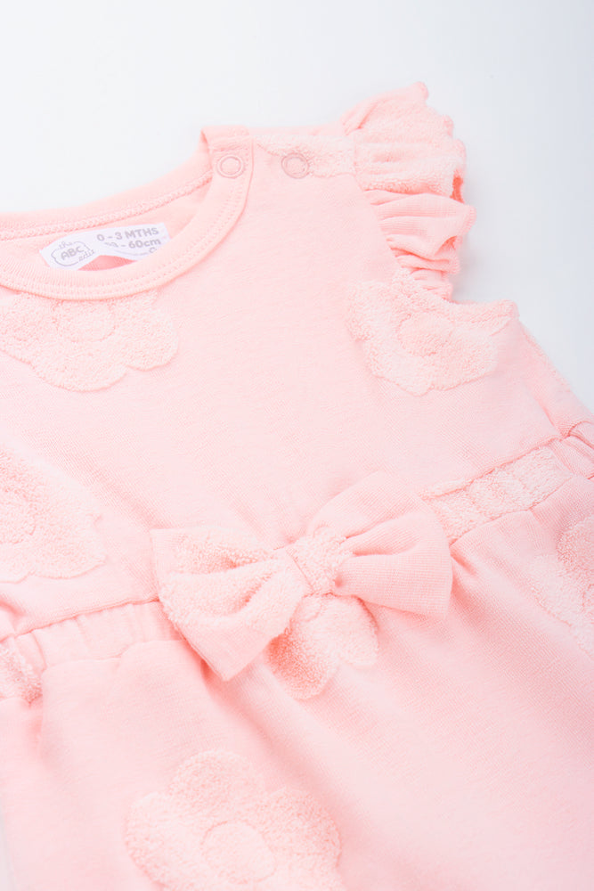 Pink Embossed Floral Fleece Romper (1)