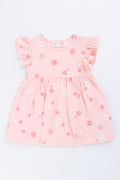 Pink Floral Flutter Sleeve Dress