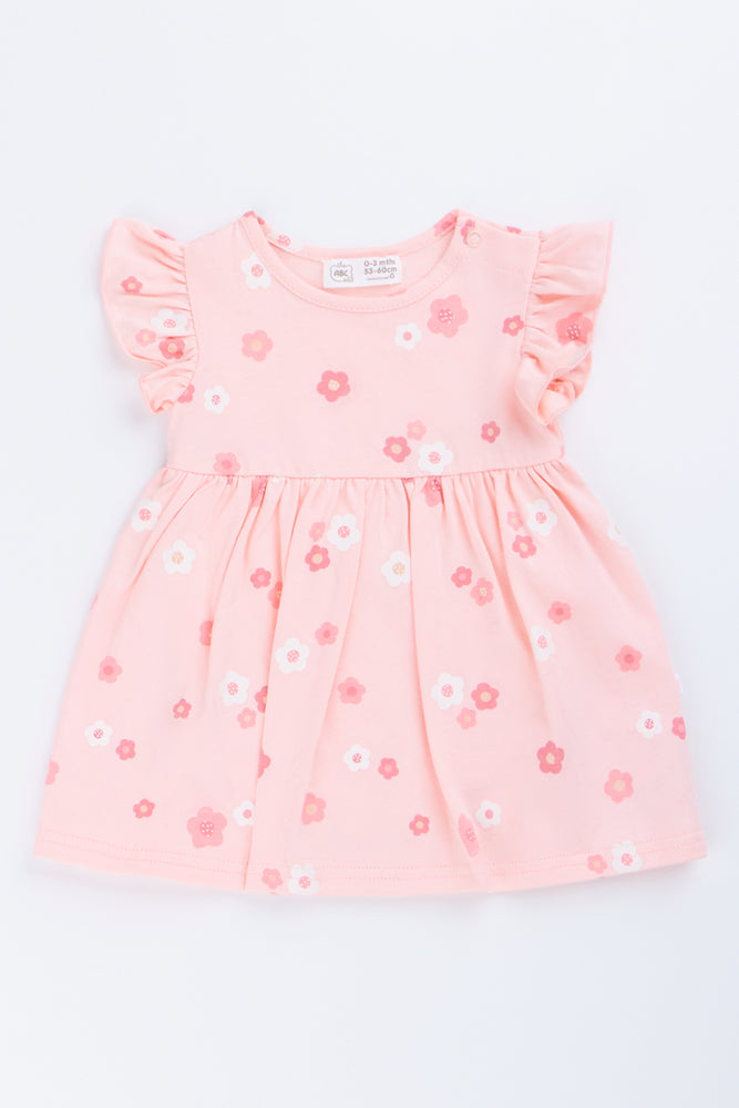 Pink Floral Flutter Sleeve Dress