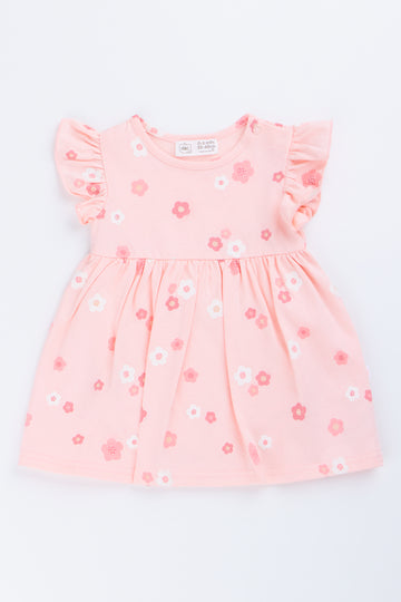 Pink Floral Flutter Sleeve Dress