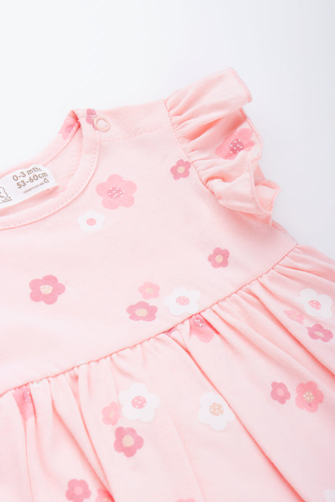 Pink Floral Flutter Sleeve Dress (1)