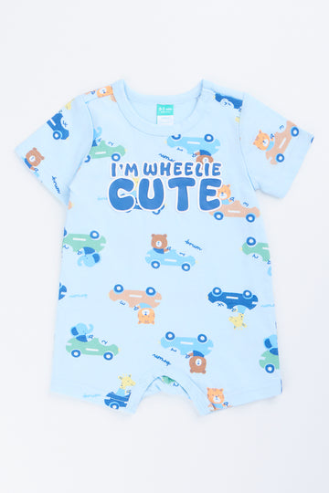 Blue Car Print Romper