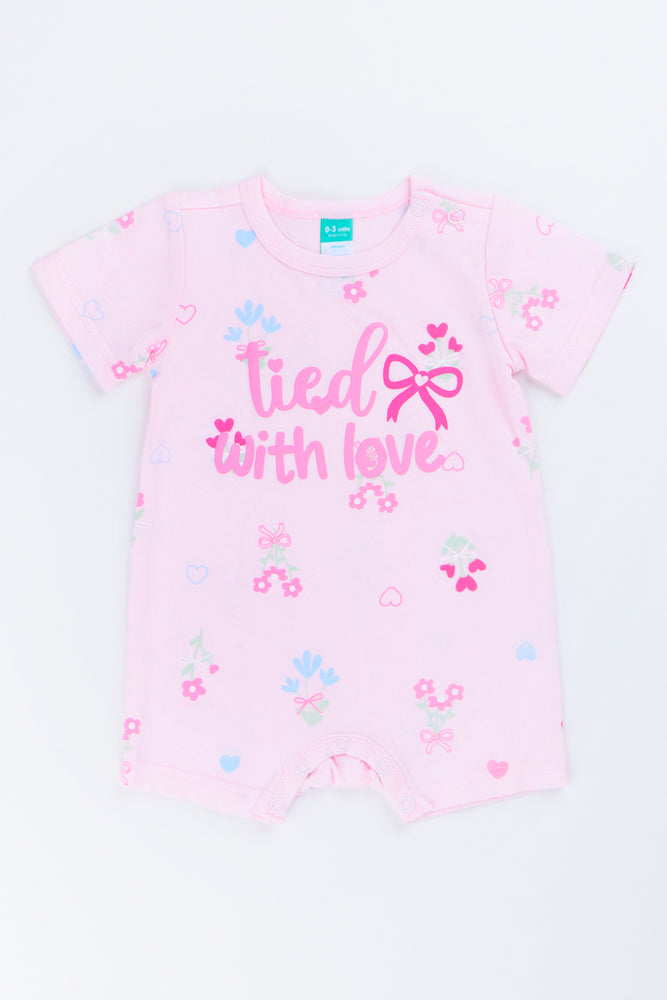 Pink Floral Bow Baby Romper