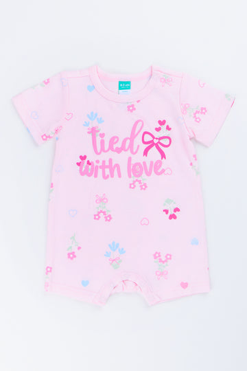 Pink Floral Bow Baby Romper