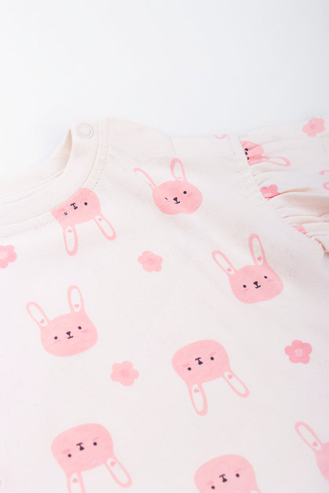 Cream Bunny Print Frill T-Shirt (1)