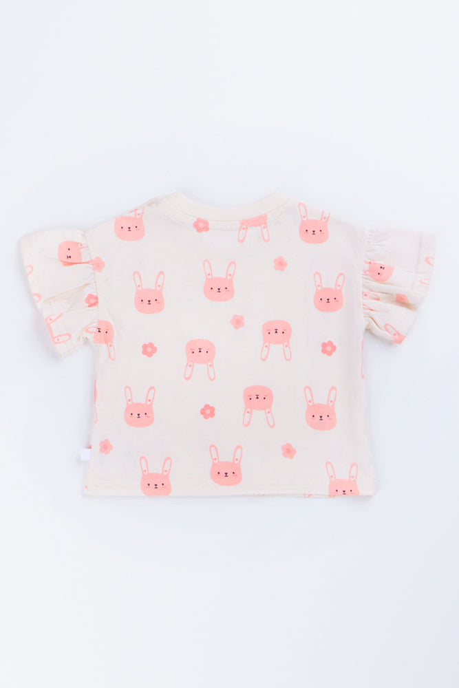 Cream Bunny Print Frill T-Shirt (2)