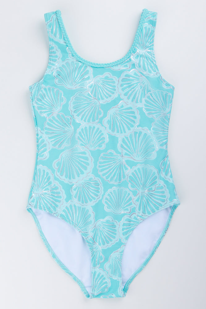 Blue Shell Print Swimsuit