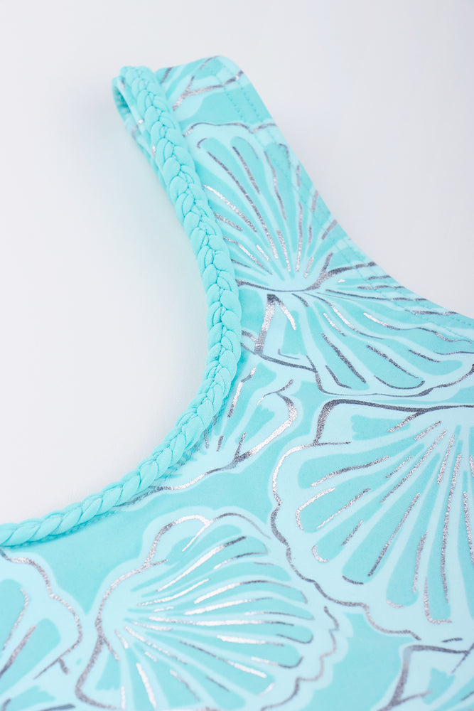 Blue Shell Print Swimsuit (1)
