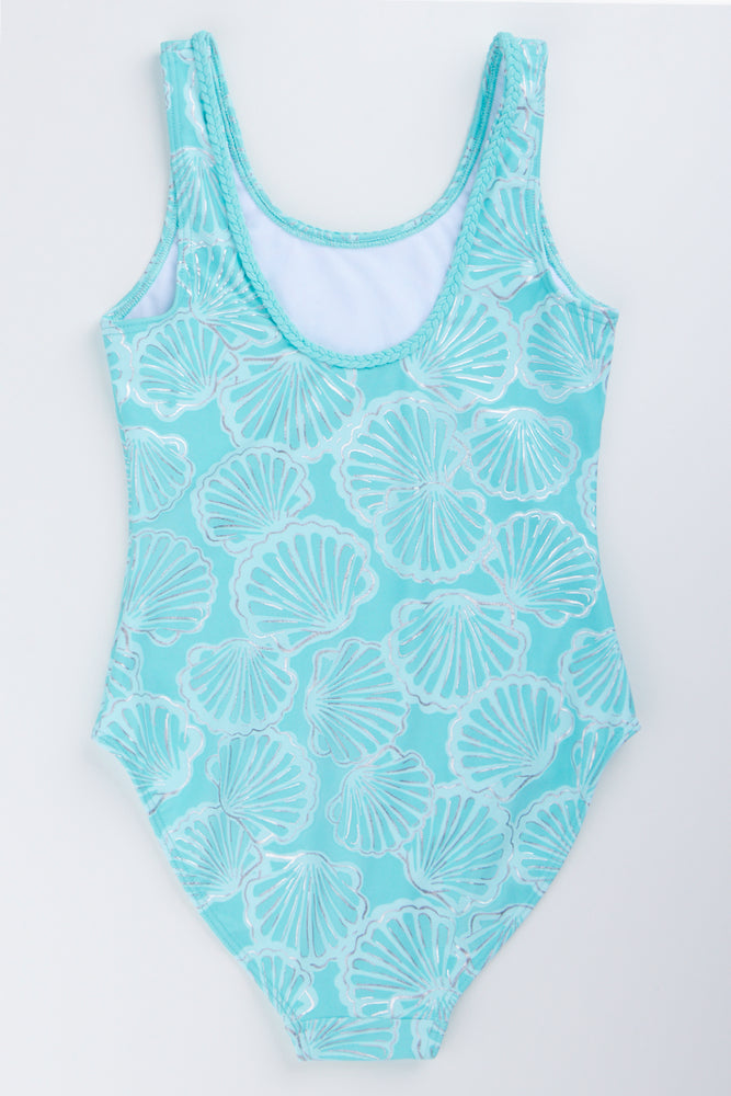 Blue Shell Print Swimsuit (2)