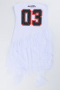 White Graphic Print Ruffle Dress