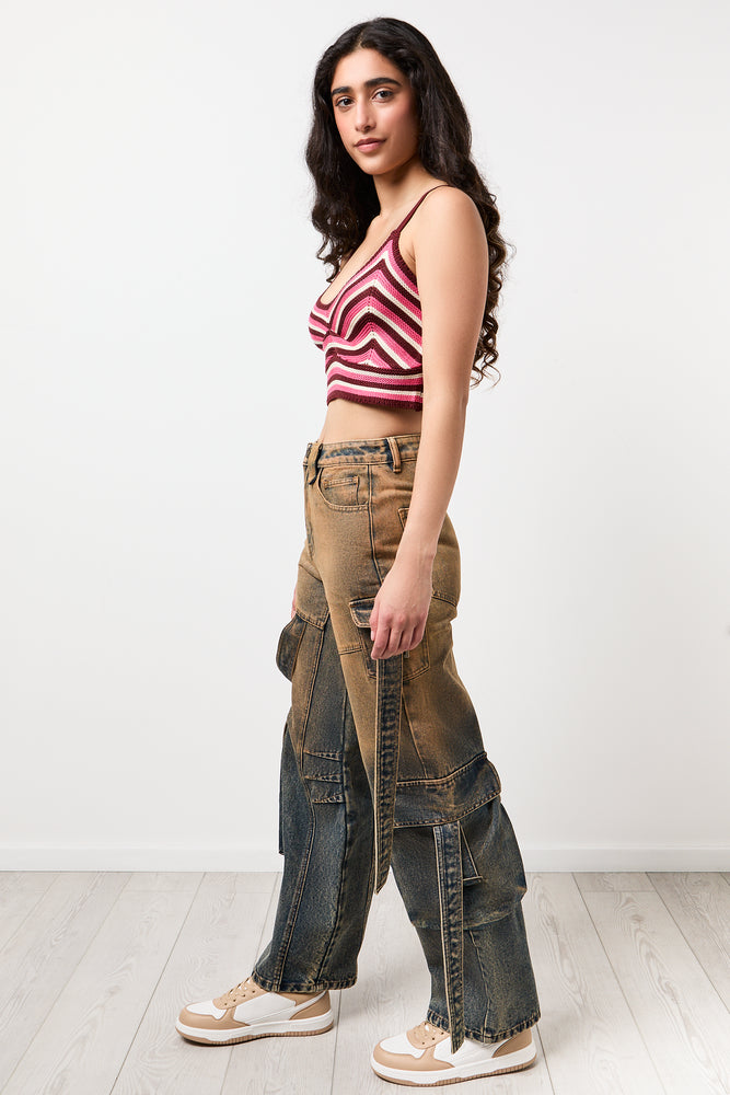 Striped V-Neck Knit Crop Vest (1)