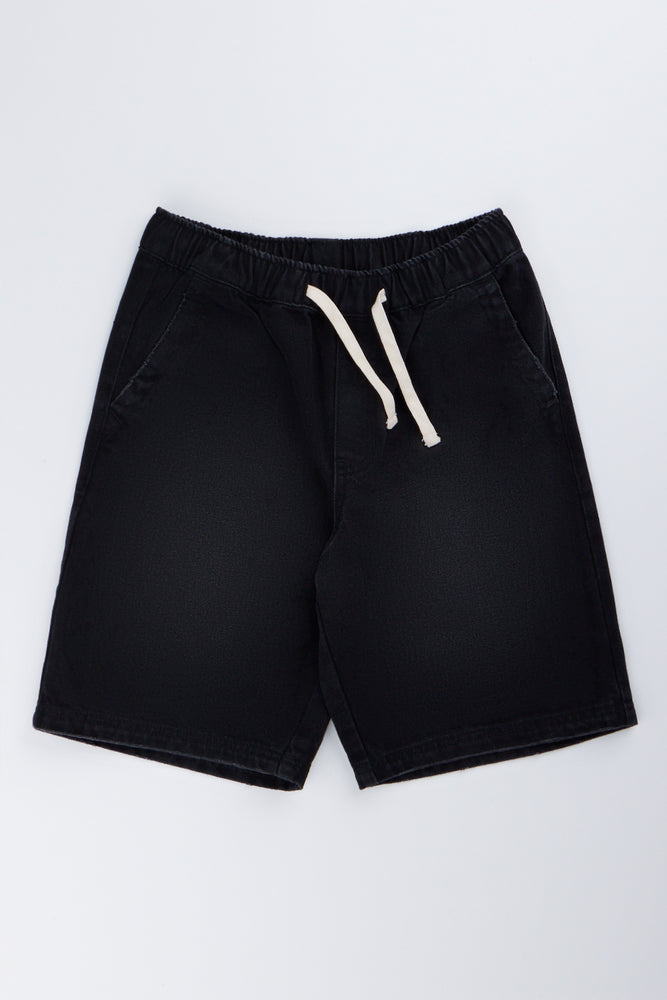 Black Pull On Denim Shorts