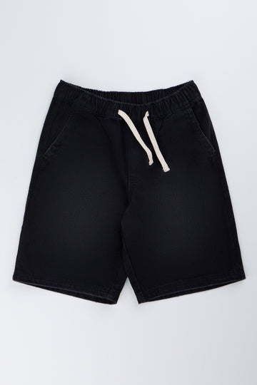 Black Pull On Denim Shorts