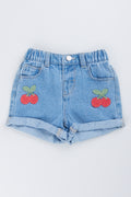 Cherry Embroidered Denim Shorts