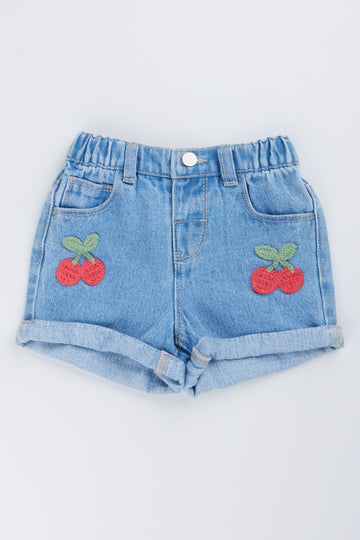 Cherry Embroidered Denim Shorts