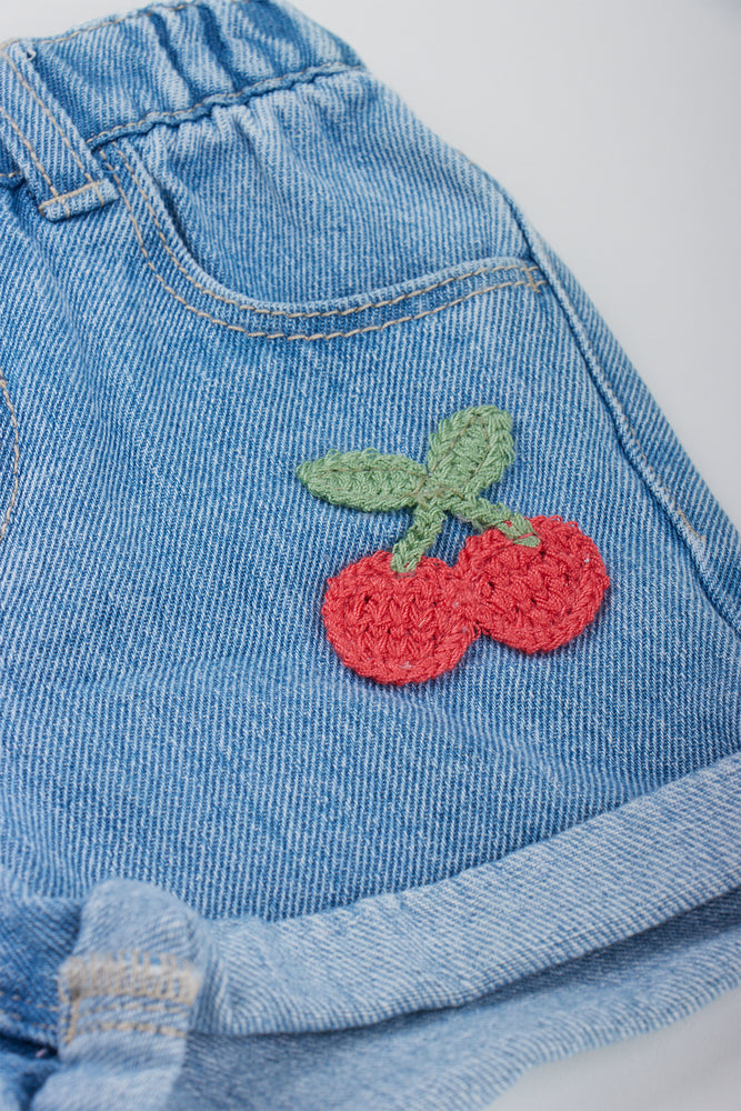 Cherry Embroidered Denim Shorts (1)
