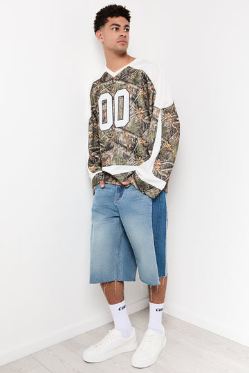 Light Blue Contrast Denim Shorts