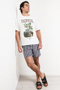 Navy Geometric Print Swim Shorts