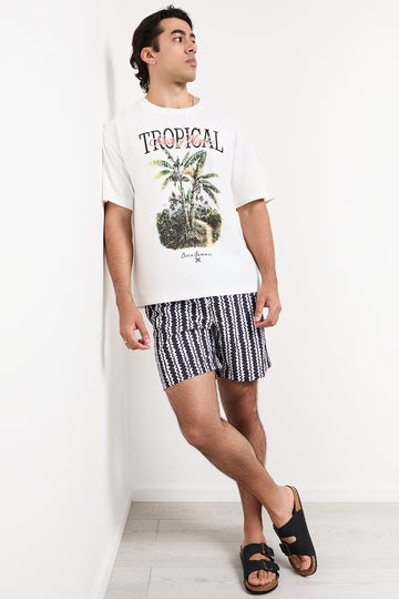 Navy Geometric Print Swim Shorts