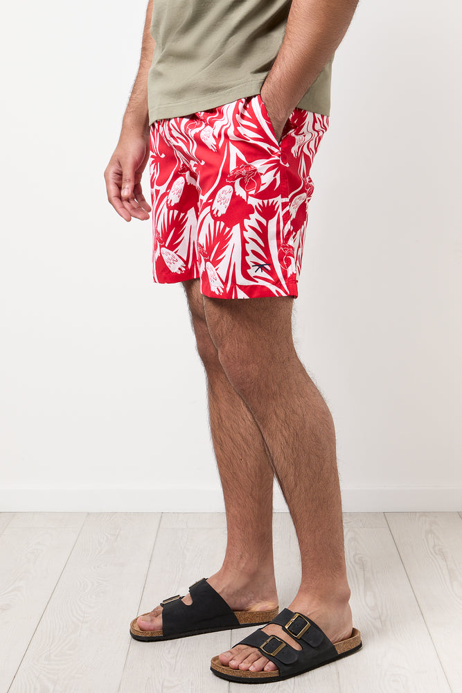 Red Geometric Print Swim Shorts (1)