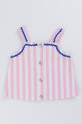 Pink and White Striped Denim Top