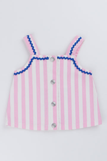 Pink and White Striped Denim Top