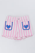 Pink Striped Heart Denim Shorts