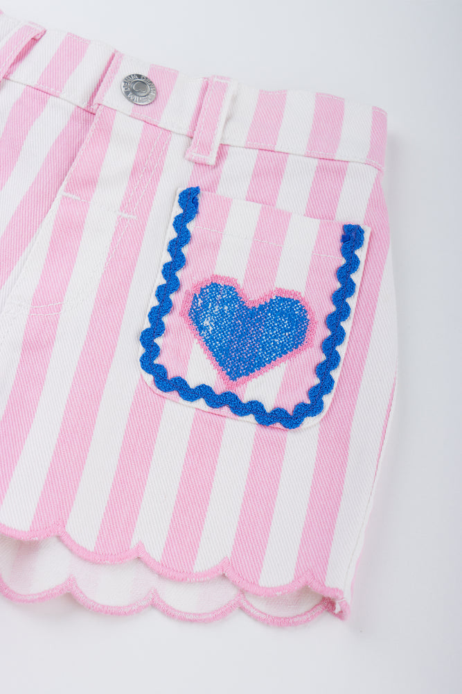 Pink Striped Heart Denim Shorts (1)