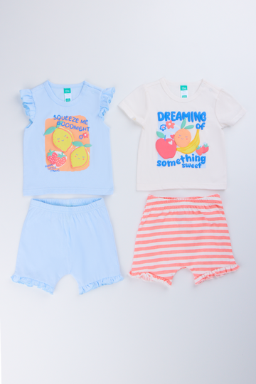 2 Pack Fruit Print Shorty Set