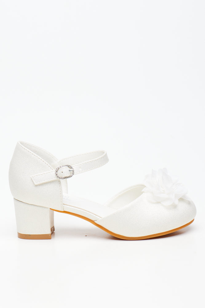 White Floral Embellished Block Heels (1)