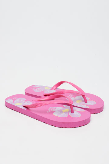 Cerise Tropical Flower Flip Flops