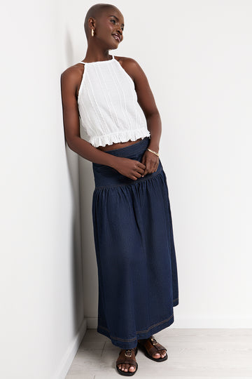A Line Denim Skirt With Basque