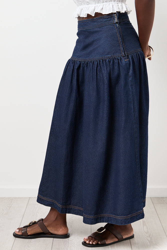 A Line Denim Skirt With Basque (1)