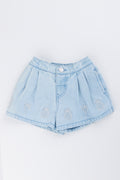 Embroidered Light Wash Denim Shorts