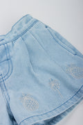 Embroidered Light Wash Denim Shorts (1)