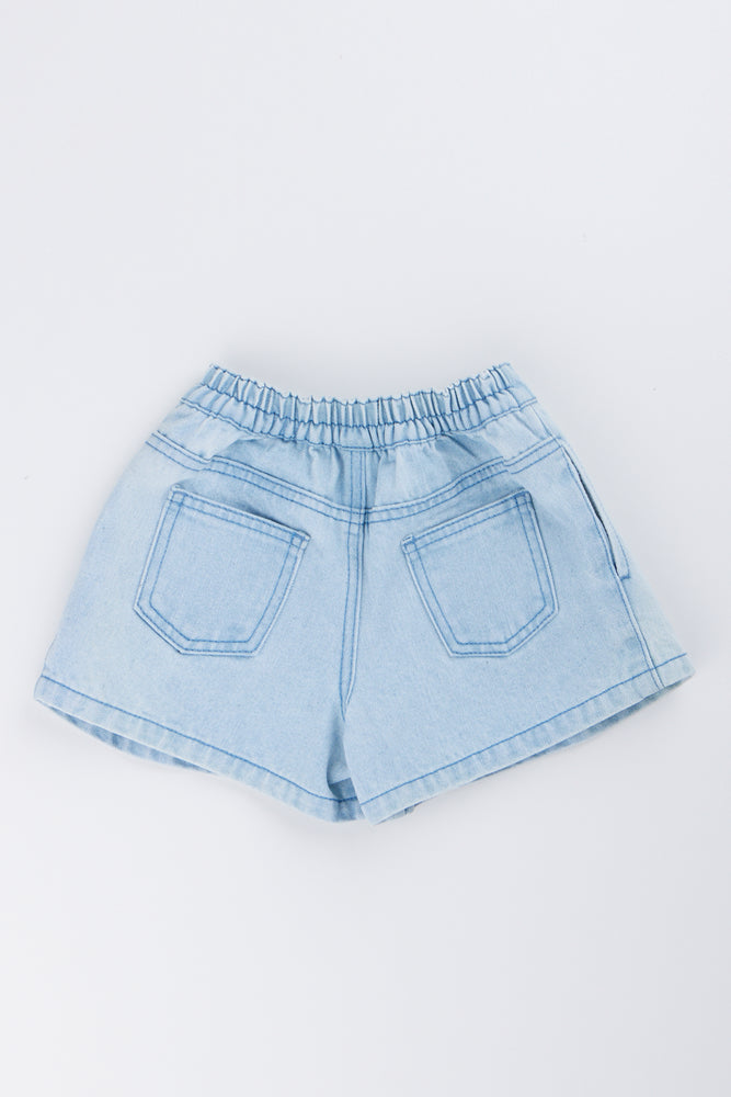 Embroidered Light Wash Denim Shorts (2)
