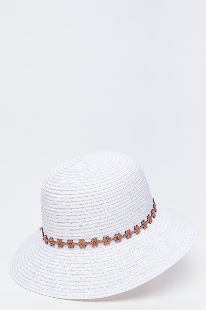 White Floral Detail Sun Hat (1)