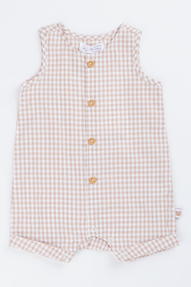 Beige Gingham Woven Romper