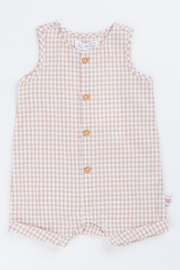 Beige Gingham Woven Romper