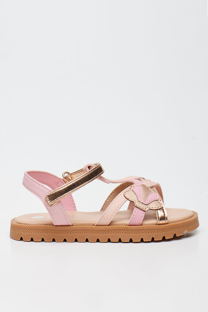 Pink Metallic Shell Detail Sandals (1)