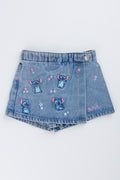 Indigo Stitch Embroidered Denim Skort