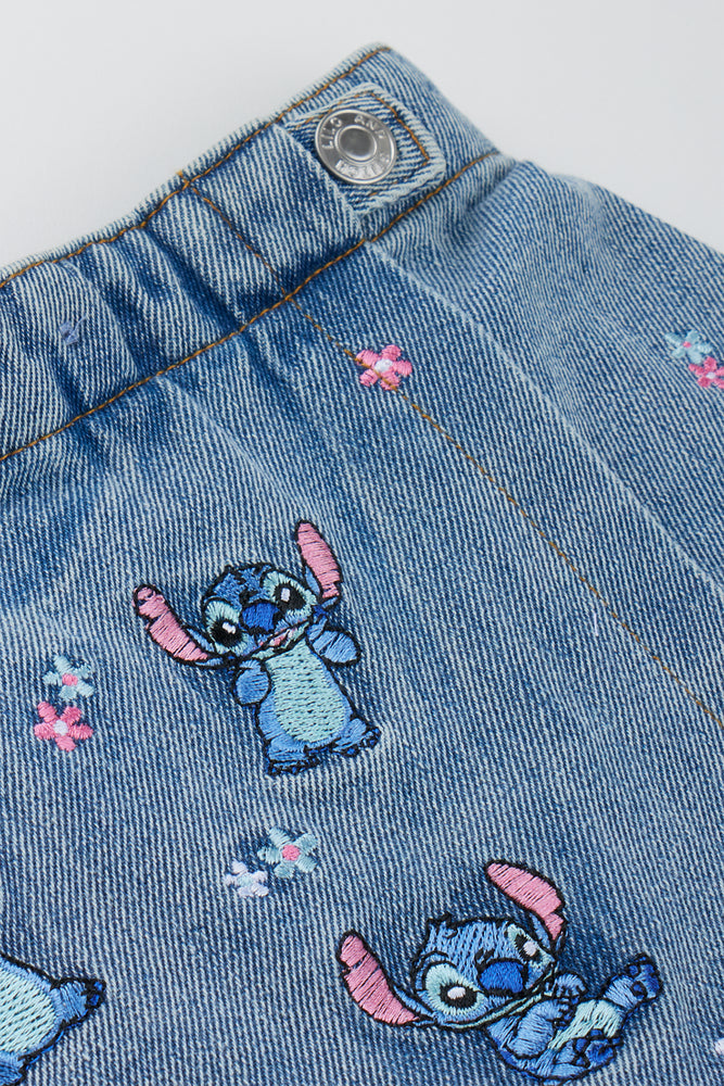 Indigo Stitch Embroidered Denim Skort (1)
