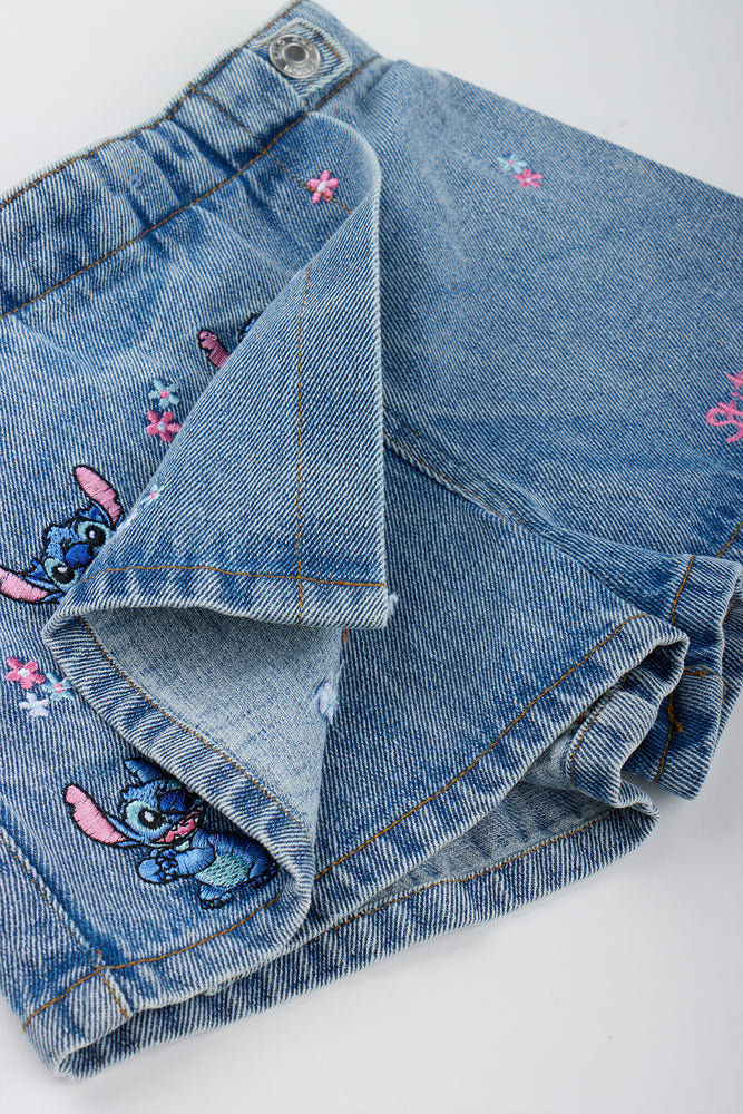 Indigo Stitch Embroidered Denim Skort (2)