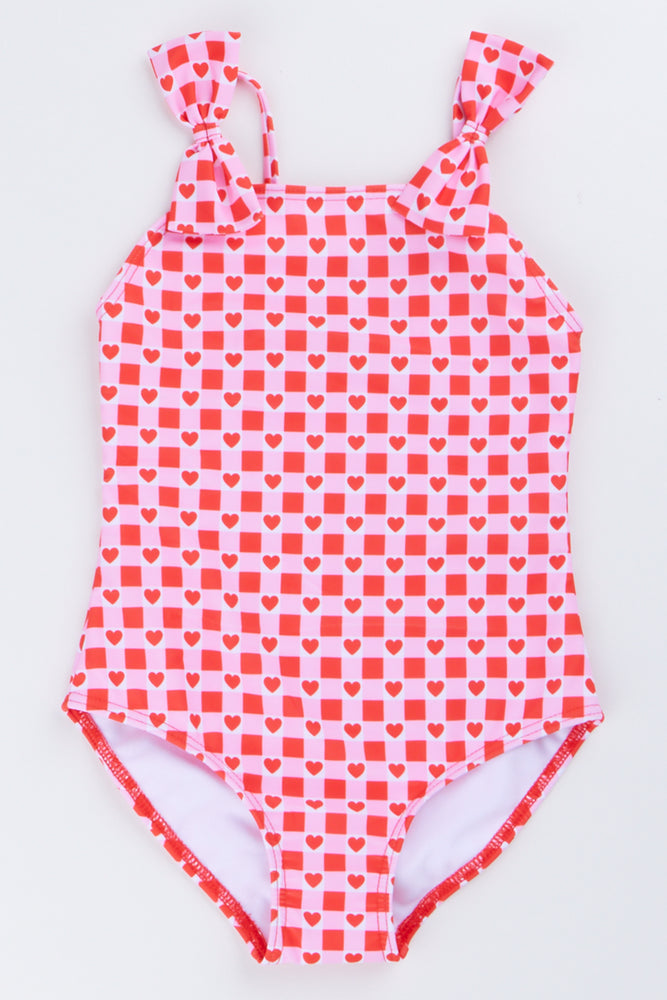 Pink Heart Checkered Swimsuit