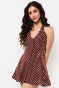 Brown Polka Dot Halter Dress