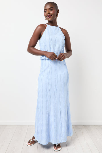 Blue Textured Halter Maxi Dress