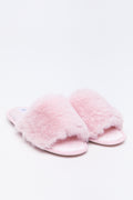 Pink Satin Fur Band Slippers